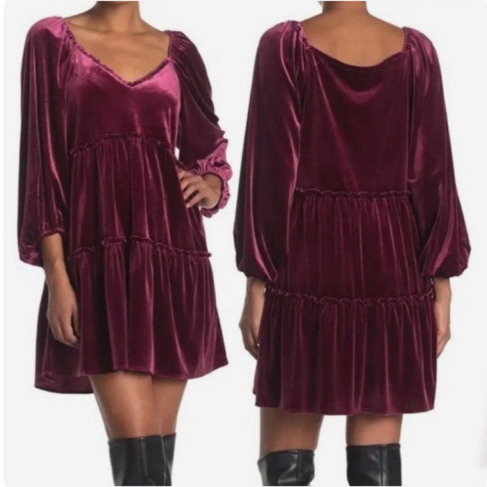 Y2K Betsey Johnson Velvet Tiered Long Sleeve Babydoll Mini Dress Size Small NWT